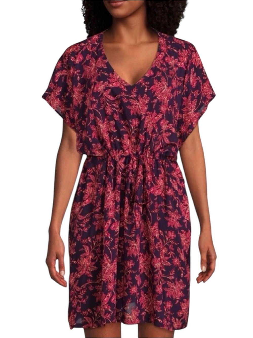 Lands' End Purple Floral Print Waist Tie Beach Pool Bikini Cover Up